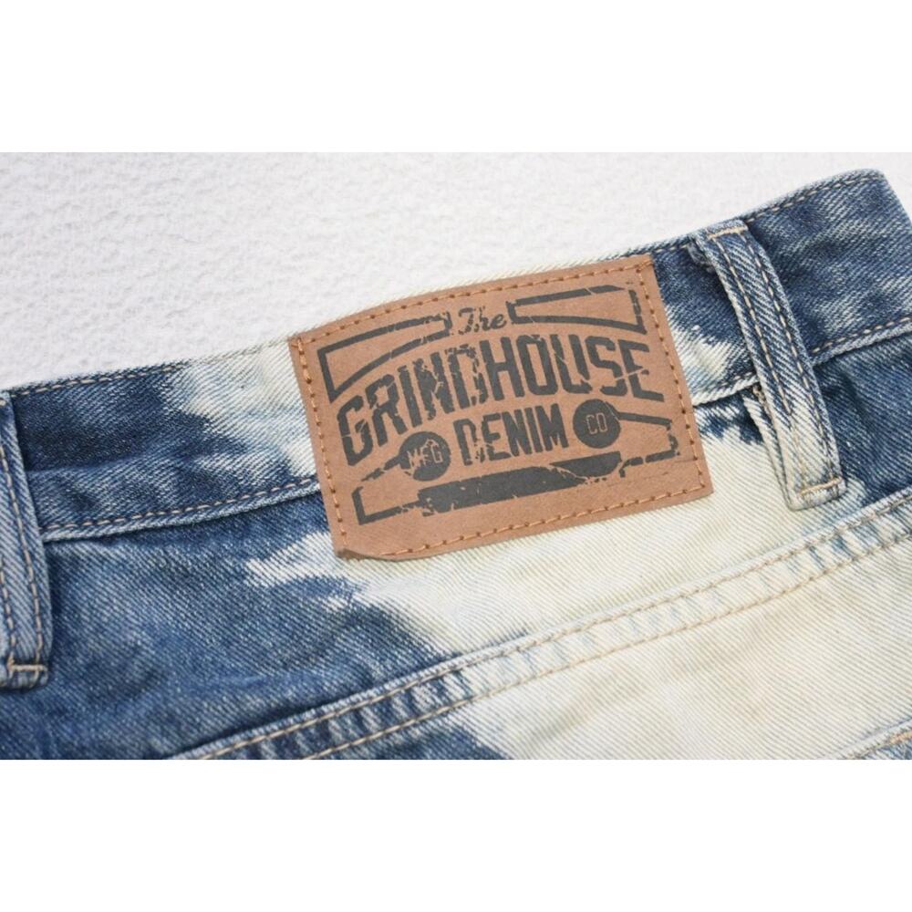 Grindhouse Jean Shorts Jorts‎ Distressed Frayed Blue Wash Denim Stretch Mens 38